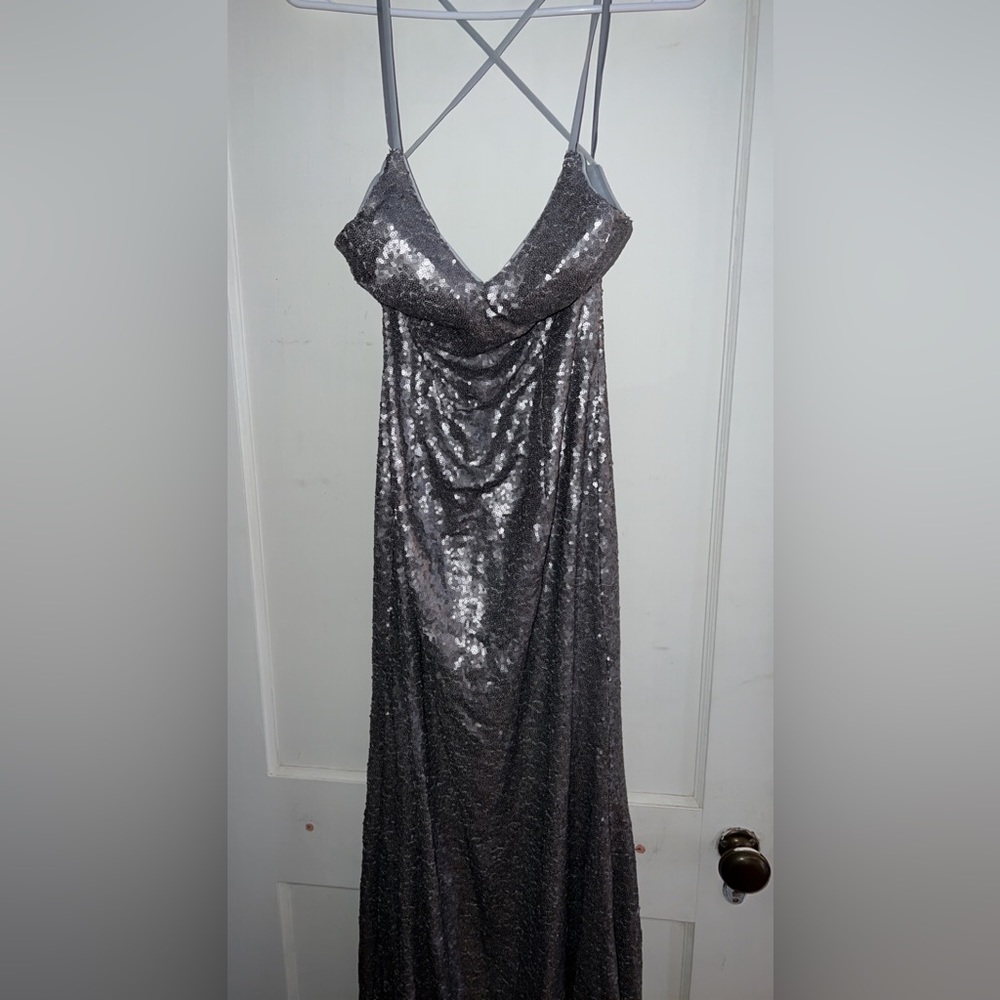 Silver Sequined Prom Dress